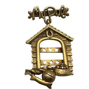 Vintage Danecraft Brooch Dog House Picture Frame My Pal Dog Lovers Gold Tone Pin